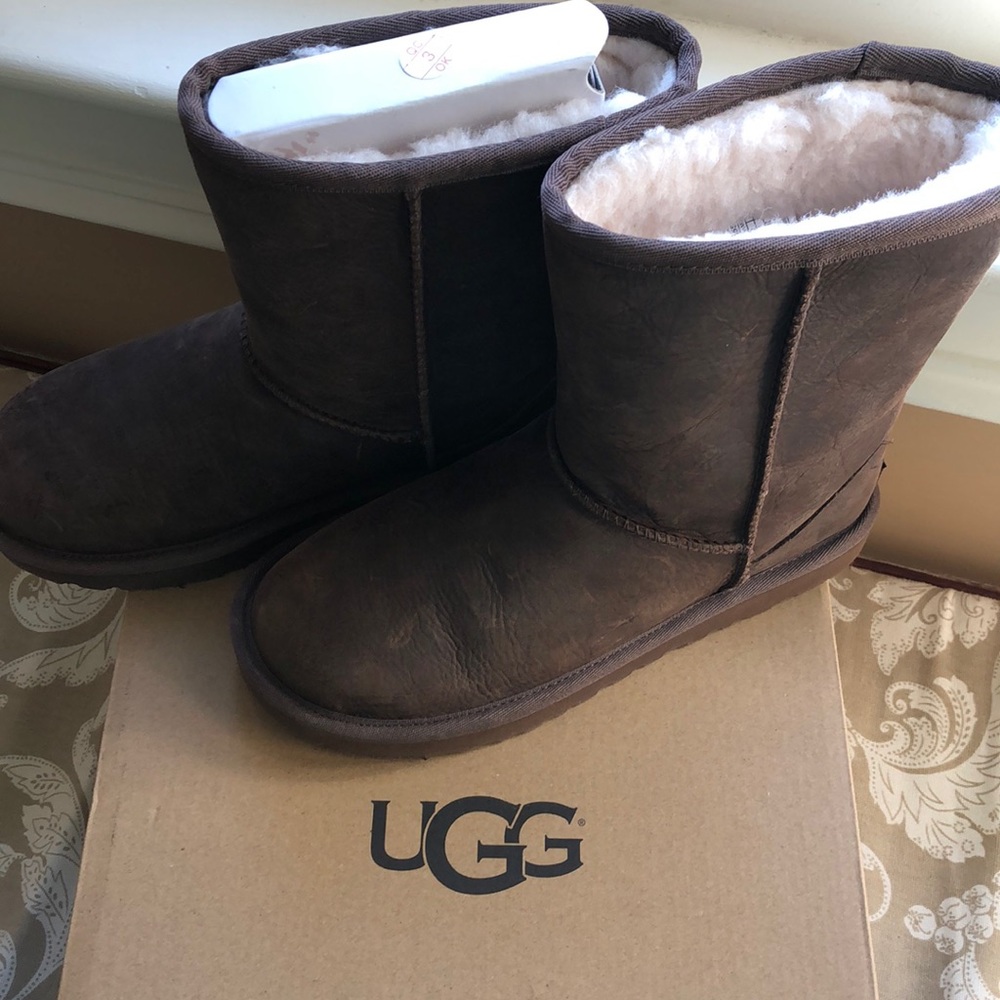 Brown leather, water resistant, UGG booties.6